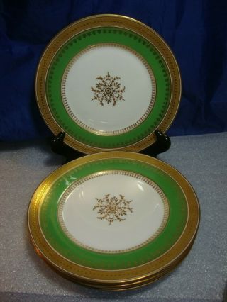 4 Antique L.  Bernardaud Limoges France Salad Plate Gold Green Band 8 1/2 "
