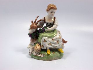 Antique Carl Thieme Dresden Figurine Girl With Goat,  5 1/4 "