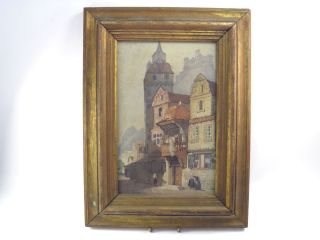 Antique 19th Century Continental School Watercolour Painting Street Cityscape