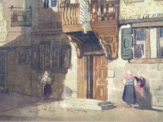 Antique 19th century Continental School watercolour painting street cityscape 3
