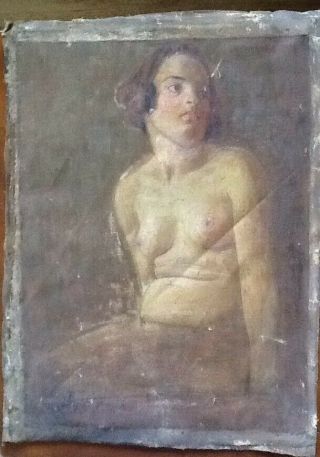 Antique Oil On Canvas Female Nude.  Restoration Project