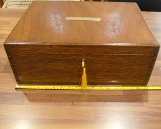 Large Antique Lined Oak Collectors Box With Lift Out Tray,  Lock And Key