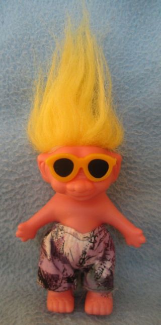 Vintage Troll Doll Wearing Sunglasses 4 " Figure Yellow Hair Beach