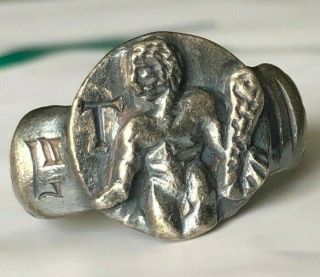 Ancient Roman Silver Legionary Ring Depicting Hercules Inlaid (l - Ii - T)