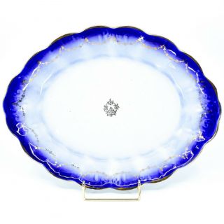 La Francaise Porcelain French China Blue & Gold Swags Scalloped Oval Platter
