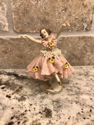 Antique Dresden Lace Volkstedt Porcelain Ballerina Girl Figurine Made In Germany