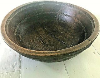 Large Rustic Primitive Wood Antique Dough Bowl Historic Repair Circa 1790s - 1800s