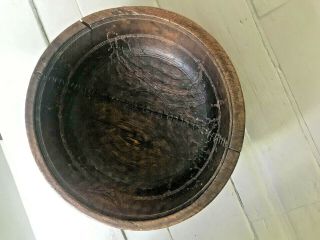 Large Rustic Primitive wood Antique dough bowl Historic repair circa 1790s - 1800s 6