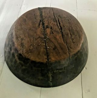 Large Rustic Primitive wood Antique dough bowl Historic repair circa 1790s - 1800s 8