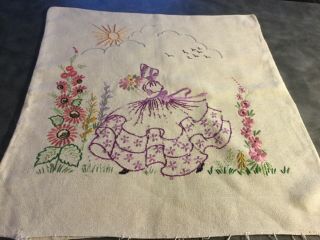 Vintage Cushion Cover Crinoline Lady Hand Embroidered Linen