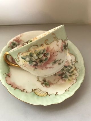 Antique A L Limoges France Hand Painted Floral Cup And Saucer Gold 1890 - 1910