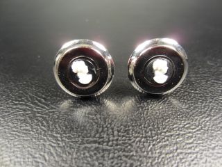 Vintage Onyx With Cameo White Gold Plated Cuff Links
