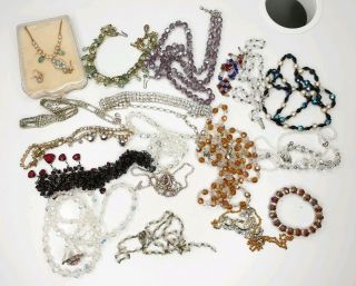 Antique Or Vintage Crystal Style Costume Jewellery Necklaces Bundle Joblot