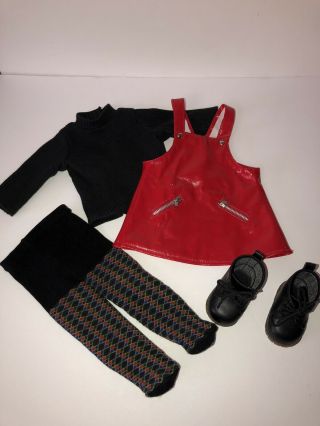 Pleasant Company Boots From American Girl Today Red Vinyl Jumper Outfit Guc