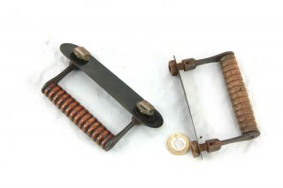 Pair Antique Singer Sewing Machine Wooden Handles,  Carry Case With Nuts,