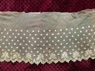 Antique Lace Edging - Embroidery On Tulle - 1 Yard By 8 "