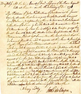 1778 Early Am Doc Warrant Of Distress I John Valentine Poor Cripple Needs Help