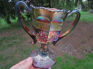 Fenton Orange Tree Antique Carnival Art Glass Loving Cup Amethyst Rare Color