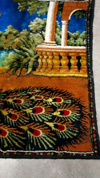 Vintage Peacock Tapestry Wall Hanging Garden Scene Velour Lebanon 3