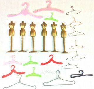 Vintage Barbie Doll Clothes Dress Display Stands Wire Hangers Plastic Hangers