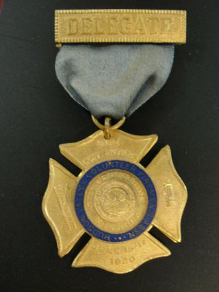 Antique June 1920 Delegate Hudson Valley Volunteer Firemen Medal Ribbon