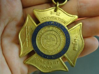 Antique June 1920 Delegate Hudson Valley Volunteer Firemen Medal Ribbon 3