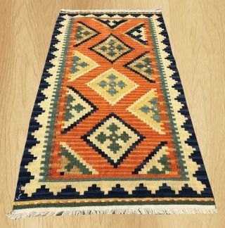 Hand Knotted Vintage Traditional Turkish Wool Kilim Area Rug 4 X 2 Ft (3936)
