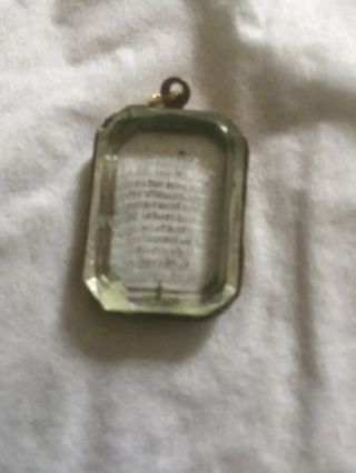 Antique Victorian Etched Glass Brass Pendant Inscribed With The Lords Prayer