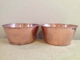 2 English Antique Copper Flour Sifters,  Bowl Planter Flower Pots.  12 " D X 7 " H