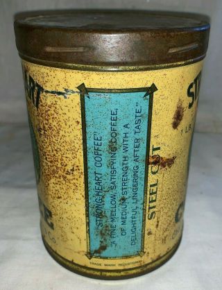 ANTIQUE STRONG HEART COFFEE TIN LITHO 1 TALL CAN NATIVE AMERICAN INDIAN GROCERY 4