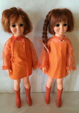 Set Of Two Vintage Ideal Crissy Growing Hair Dolls 18” Clothing/boots