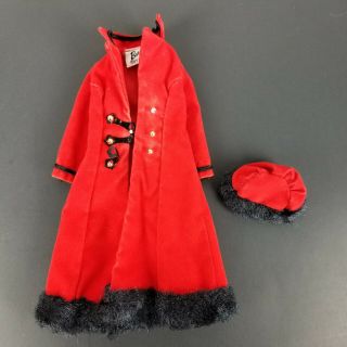 Vintage Mod Barbie Magnificent Red Coat & Hat 3418 With Toggles And Beads