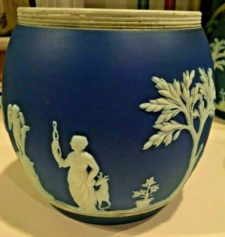 Wedgwood Japerware Antique Dark Blue Dip 5x5 " Jardiniere Jar Vase Pre 1890