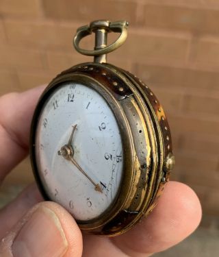 A GENTS SMALL EARLY ANTIQUE PAIR CASED VERGE / FUSEE POCKET WATCH,  C1760s. 10