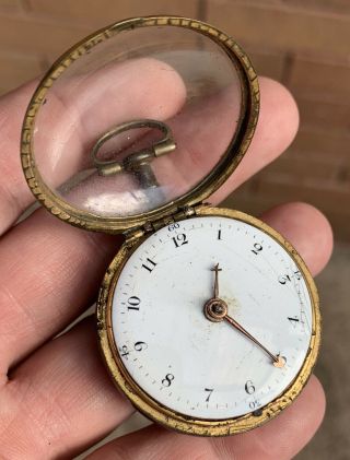 A GENTS SMALL EARLY ANTIQUE PAIR CASED VERGE / FUSEE POCKET WATCH,  C1760s. 11