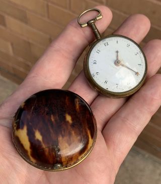 A GENTS SMALL EARLY ANTIQUE PAIR CASED VERGE / FUSEE POCKET WATCH,  C1760s. 7