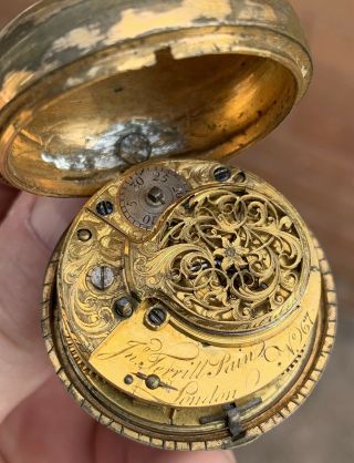 A GENTS SMALL EARLY ANTIQUE PAIR CASED VERGE / FUSEE POCKET WATCH,  C1760s. 8