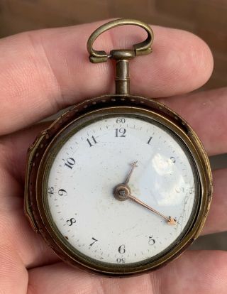 A GENTS SMALL EARLY ANTIQUE PAIR CASED VERGE / FUSEE POCKET WATCH,  C1760s. 9