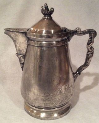 Antique Victorian Ja Stimpson Wilcox Silver Plate C.  1854 Large Lined Pitcher