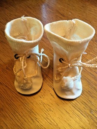 Vintage White Oilcloth Doll Shoes With Stockings