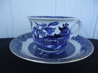Vintage Antique Burleigh Ware Blue Willow Pattern Breakfast Cup & Saucer