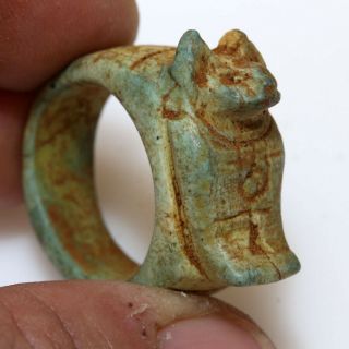 Intact - Egyptian Glaze Ring With Anubis On The Top Ca 100 Bc - Ad