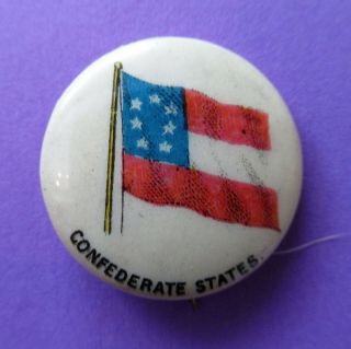 Antique Celluloid Button With First National Confederate Flag.  7 Stars