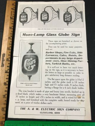 Cleveland Ohio A&w Electric Sign Company Glass Globe Antique Advertising Flyer