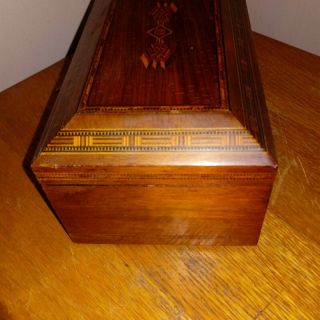 Vintage Antique Wood Inlay Jewelry Box Keepsake Box Trinket Box w/ Key 5
