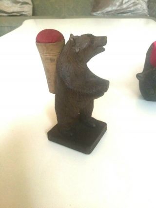 2 X Antique very nicely carved Black Forest Bear Pin Cushions 2