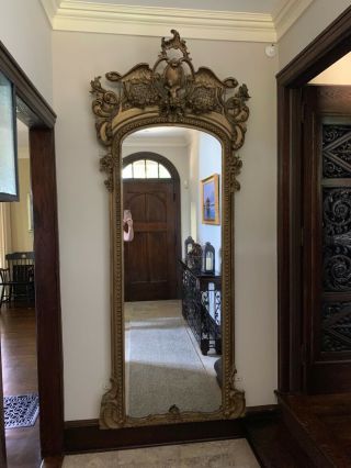 30730ec:ornate Gold Wooden Full Length Mirror.  Approximately 96x33 Inches.