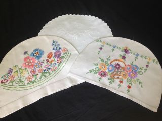 Vintage Hand Embroidered Tea Cosy Covers X 3 All Pretty Flowers