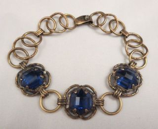 Vtg Antique? Amco Signed 1/20 12k Gf Sterling Silver Cobalt Blue Stone Bracelet