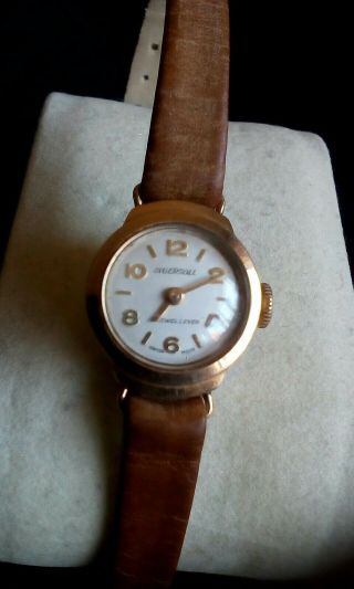 Vintage 9 K.  Solid Gold Ingersoll Ladies Swiss Hand Wind Watch.  Serviced&oiled